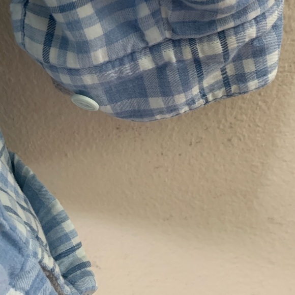 L L Bean Fleece Lined Flannel Shirt Jacket Check Plaid Blue Gray Smock Hem Sz 1X - Picture 5 of 14